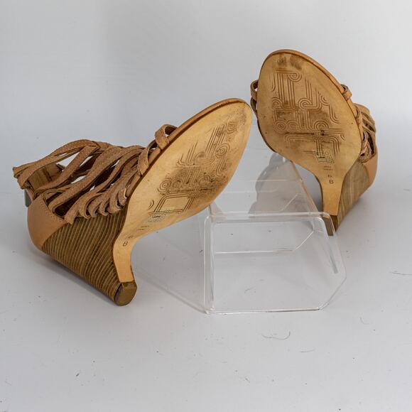 Belle Sigerson Morrison Wedge Sandals Tan Leather Gladiator US 6 EUC - Picture 13 of 14